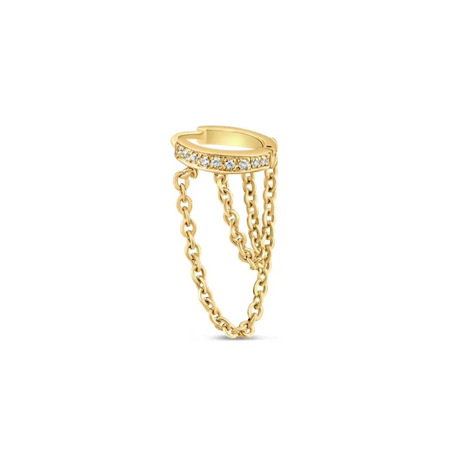 8mm diamond earring with two chains yellow