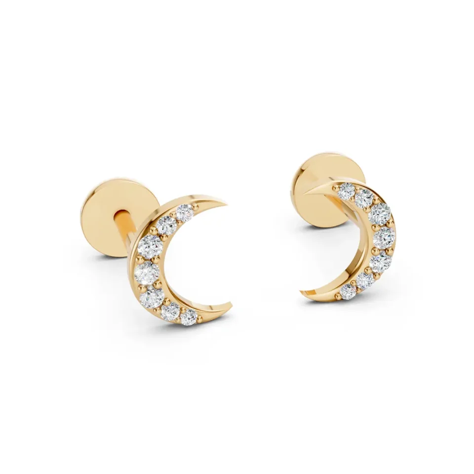Diamond Crescent Earring Design 2 yellow