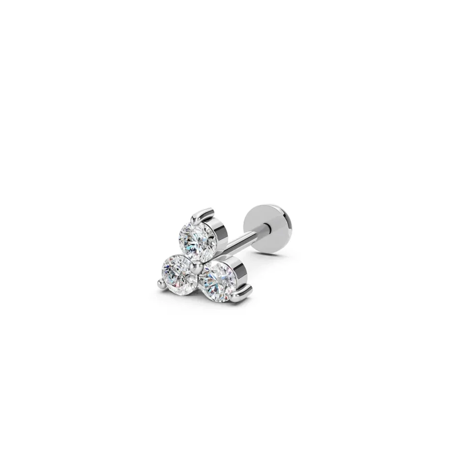 Diamond Trillium Flower Earrings white