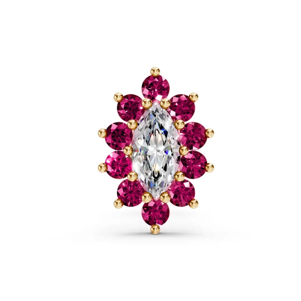 Ruby shaving with diamond earring yellow
